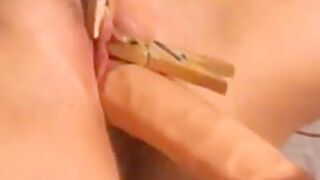 Big Dick Dude Teases Blondes Cunt With Clothespins Before She Sucks Him Off - Big Dicks