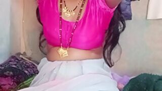 Hot Indian Aunty Pressed Her Big Tits And Got Great Pleasure By Massaging Her Step Sons Penis