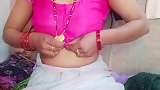 Hot Indian Aunty Pressed Her Big Tits And Got Great Pleasure By Massaging Her Step Sons Penis