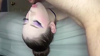 Gorgeous Latina Gets Sloppy Facefuck Off The Bed Upside Down & Massive Pulsating Balls Deep Throatpie