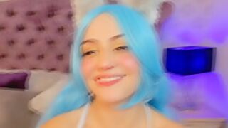 Blue Haired Fucks Her Pink Pussy In Her Bedroom