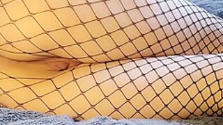 Fishnet Stockings Closeup Dildo Fucking