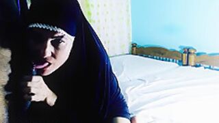 Deep Rough Face Fucked And Balls Sucking By Arab Hijab Wife - Cum Mouth Happy Ending