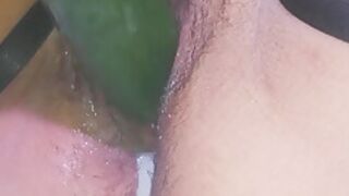 My Pussy Gets Creamy Fucking A Big Cucumber With Hot Milf