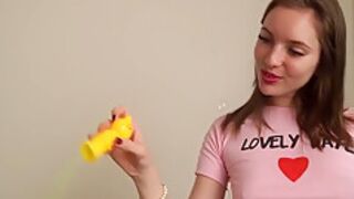 Whore Vika Masturbates In Yellow Pantyhose And Blows Soap Bubbles