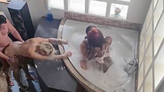 3 Wet And Soapy Whores Each Gets A Turn To Get Fucked In Standing Doggystyle By 1 Cock Mixed Race