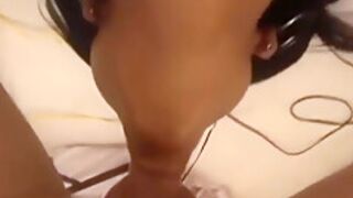 Cum Sucking Busty Ebony teen 18+ Gives Blowjob