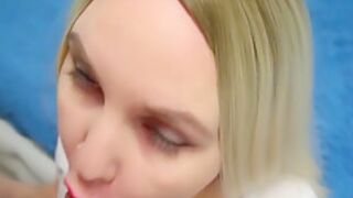 Miss Fantasy In Sensual And Juicy Blowjob Close-up, Red Lips, Facial 7 Min