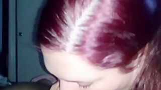 Stunning Bbw Burgundy Haired Beauty Gives Blowjob To Bbc