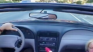 Lewd Blondie Masturbates In Moving Car