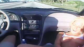 Lewd Blondie Masturbates In Moving Car