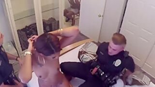 Bad White Cops Fucking Black Babe In Interracial Threesome