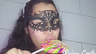 Naughty Latina Playing With Her Pussy And Licking Lollipop