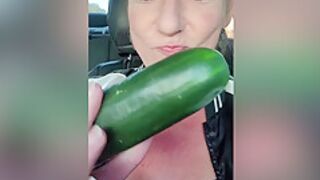 Public Masturbation With Cucumber Squirts - Hot Milf