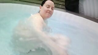 Brunette Wife With Big Breasts Naked In The Hot Tub