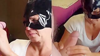 Milf With The Mask Sucks Off Her Husband & Gets A Huge Load On His Face Then Licks The Cum - Cat Woman