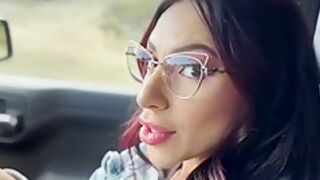 Nerdy Doll Seduces Milan With Her Feet During A Ride And Fucks His Big