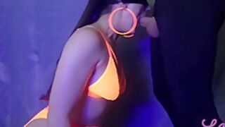Sexy Neon Slut Deepthroats Neighbors Big Cock Before Her Husband Gets Home - Throatpie Finish!