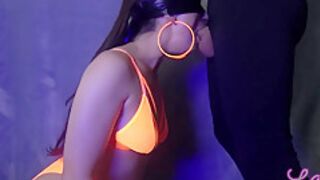 Sexy Neon Slut Deepthroats Neighbors Big Cock Before Her Husband Gets Home - Throatpie Finish!