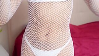 Fishnet Bodysuit And Masturbation With Dildo And Butt Plug