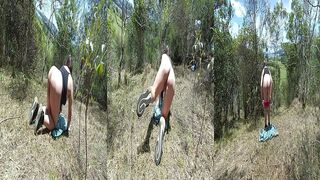 esposa puta infiel exhibicionista con el vecino en el bosque le ensena su concha y el culo