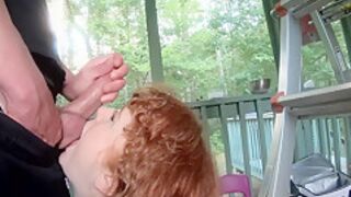 Amateur Redhead Kneeling For A Facial