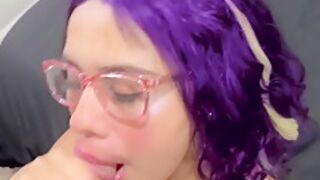 Colombian Cumface Latina College Girl Sucking For Huge Cumshot On Glasses And Face