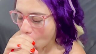 Colombian Cumface Latina College Girl Sucking For Huge Cumshot On Glasses And Face