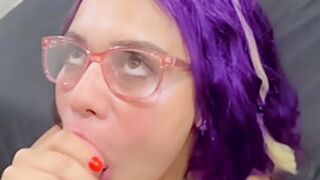 Colombian Cumface Latina College Girl Sucking For Huge Cumshot On Glasses And Face