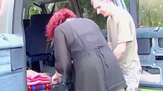 Tattooed Redhead Mature Gets Pounded In Car