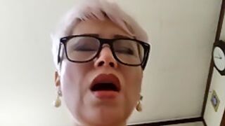 A Mature Cocksucker With Glasses Is Slapped With A Dick On Her Lips And Tongue And Cums Up On Face!