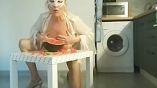 Perverted Stepmom Eat Watermelon And Piss In It