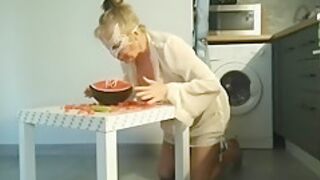 Perverted Stepmom Eat Watermelon And Piss In It