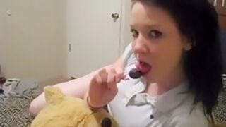 Sensual Solo Teenage 18+ Half Naked Suck On A Lollipop