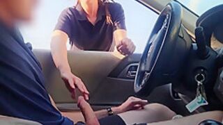 Brunette Employee Gives Public Handjob To Stranger In Drive Thru