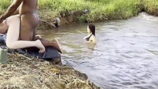 Outdoor Sex Sunbathing By The River I Put Two Hot Girls To Suck And Tore Them Both Cumming Inside