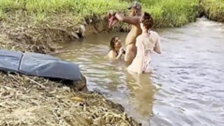 Outdoor Sex Sunbathing By The River I Put Two Hot Girls To Suck And Tore Them Both Cumming Inside