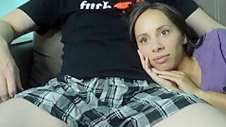 At Night In Pantera Nika - Stepson And Stepmom In T-shirt Share Sofa