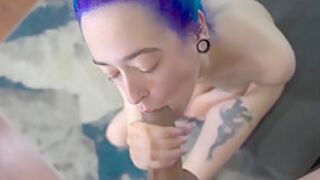 Blue Haired Chick With Stepdaddy Issues Sucks Dick And Takes Pipe